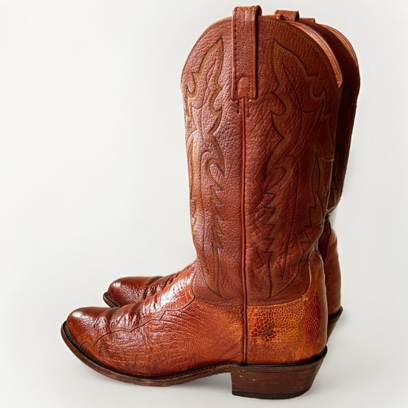 Lucchese 1883 Western Cowboy Boots Mens Brown Ostrich Leg Leather Size 9 Wide